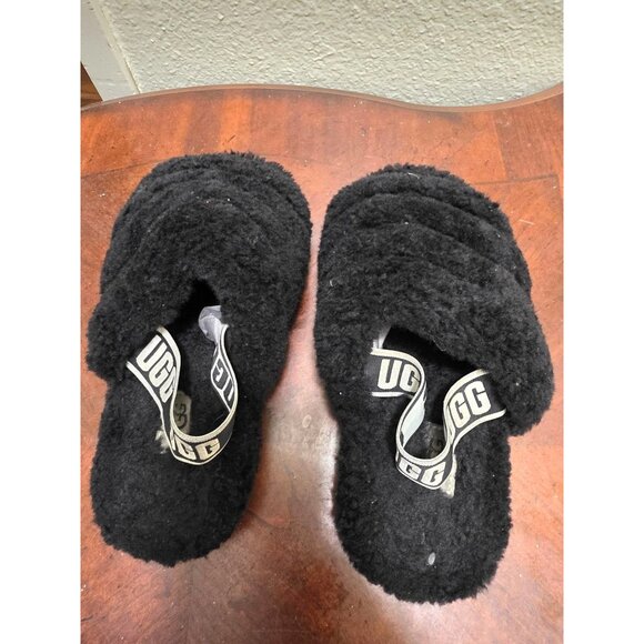 UGG Fluff Yeah Slide Slippers Black Womens Size 6 Sheepskin Wool - Picture 5 of 10